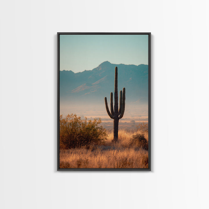 Monochrome Desert Cactus Silhouette Canvas Print, Black and White Art, Abstract Wall Art, Living Room Decor, Watercolor Art, BAW-2x3-77