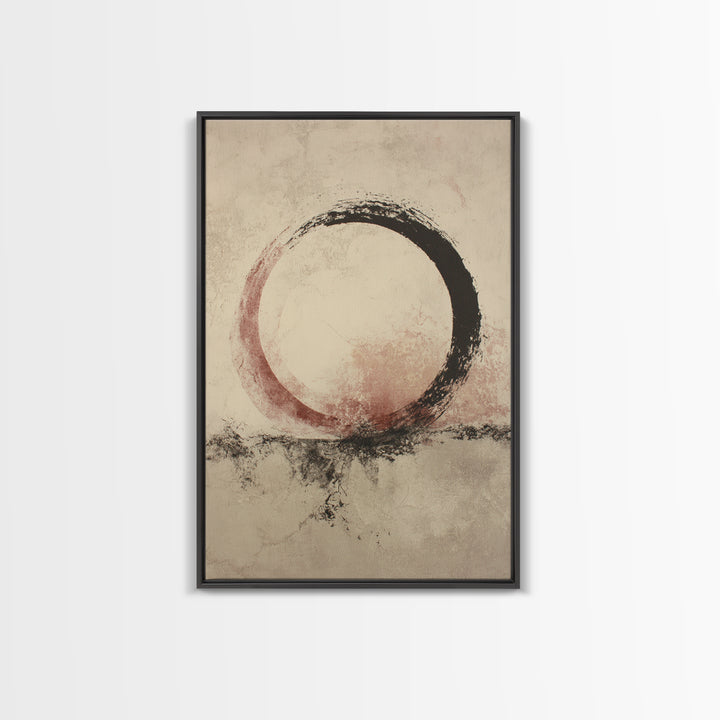 Large Circle and Line Abstract Framed Canvas Print, Black and White Art, Digital Art, Living Room Decor, Abstract Art, BAW-2x3-80