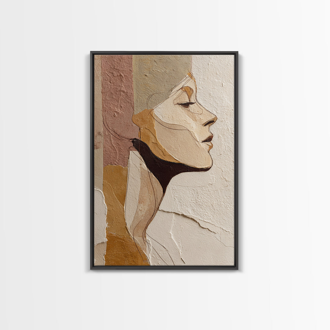Monochrome Female Profile Canvas Print, Black and White Art, Printable, Living Room Decor, Abstract Art, Monochrome, BAW-2x3-9