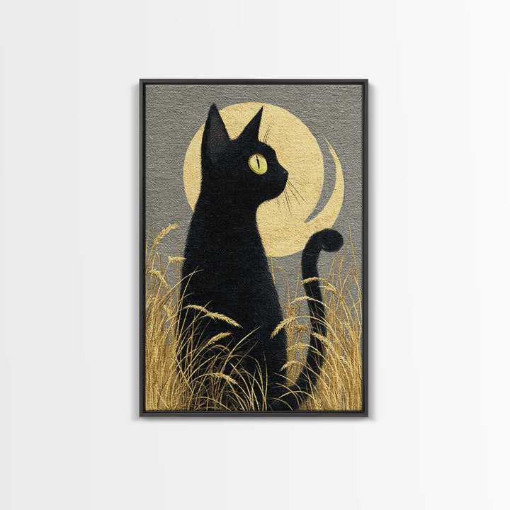 Black Cat Silhouette Canvas Print, Black and White Art, Printable Art, Living Room Decor, Fine Art, Monochrome, Gallery Decor, BAW-2x3-96