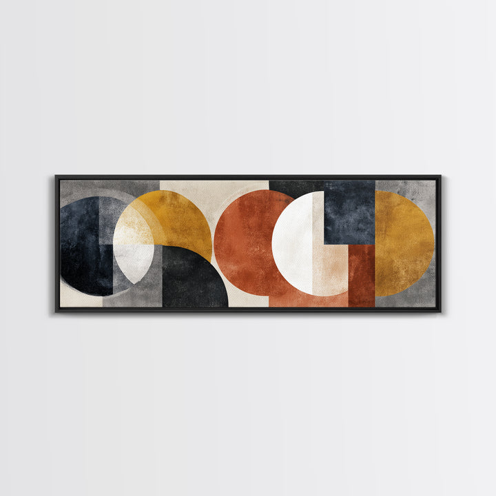Geometric Bauhaus Grayscale Shapes Framed Canvas Print, Black and White Art, Print, Living Room Decor, Abstract Art, Monochrome, BAW-3x1-10