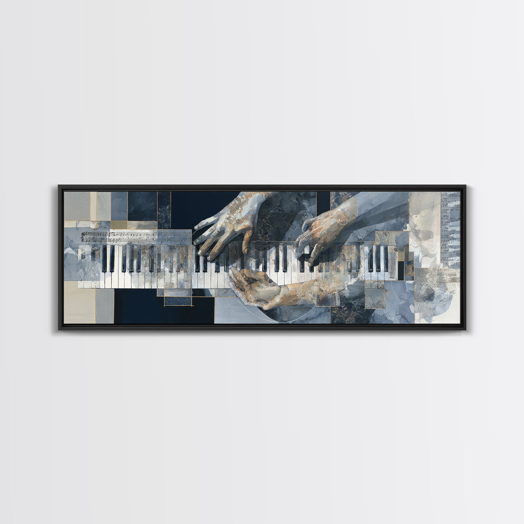 Piano Keys and Hands Canvas Print, Black and White Art, Modern Decor, Living Room Decor, Fine Art, Monochrome, Wall Decor, BAW-3x1-14