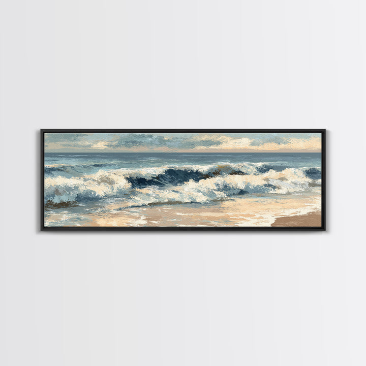 Stormy Ocean Wave Framed Canvas Print, Black and White Art, Printable, Living Room Decor, Monochrome, Living Room Wall Art, BAW-3x1-2
