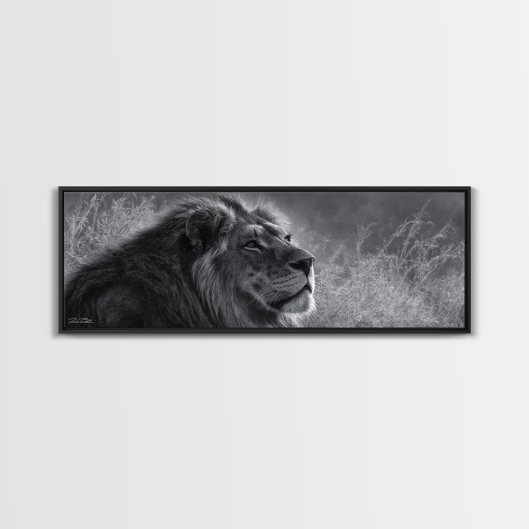 Dramatic Black and White Lion Portrait Canvas Print, Black and White Art, Canvas Print, Living Room Decor, Fine Art, Monochrome, BAW-3x1-33