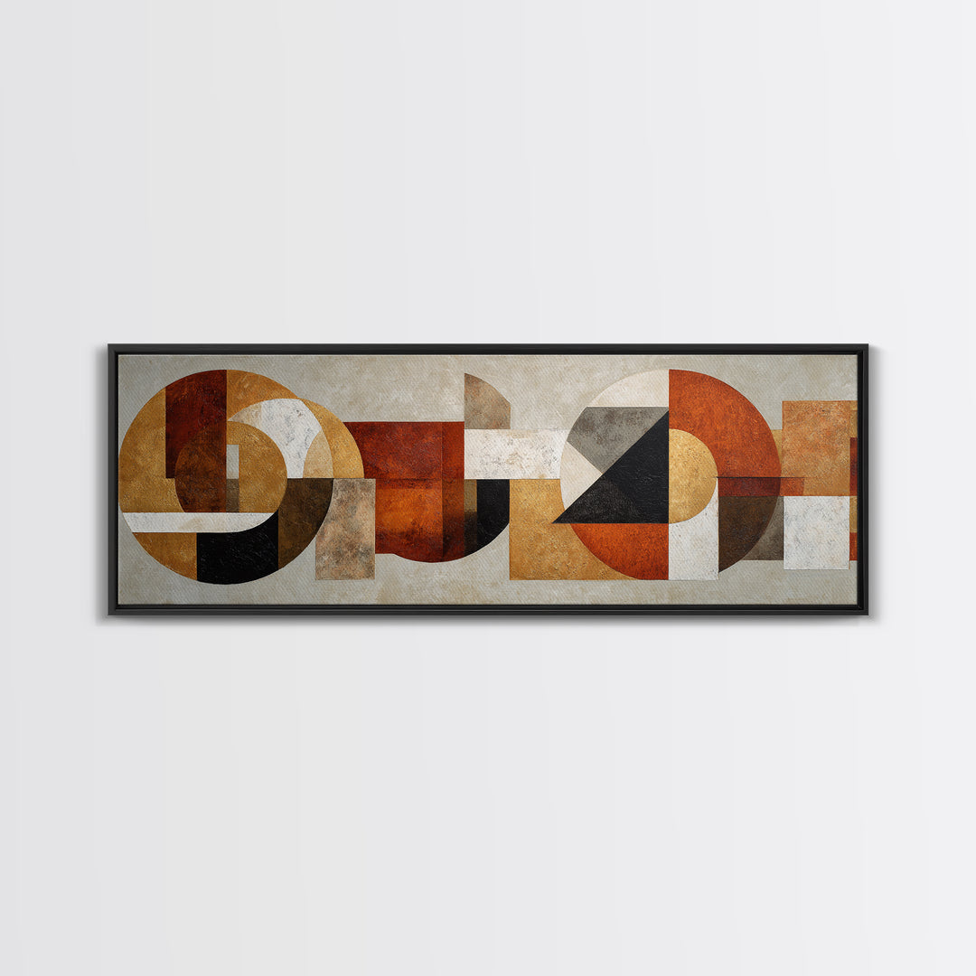 Geometric Bauhaus Grayscale Shapes Canvas Print, Black and White Art, Mid Century Modern, Living Room Decor, Monochrome, BAW-3x1-34