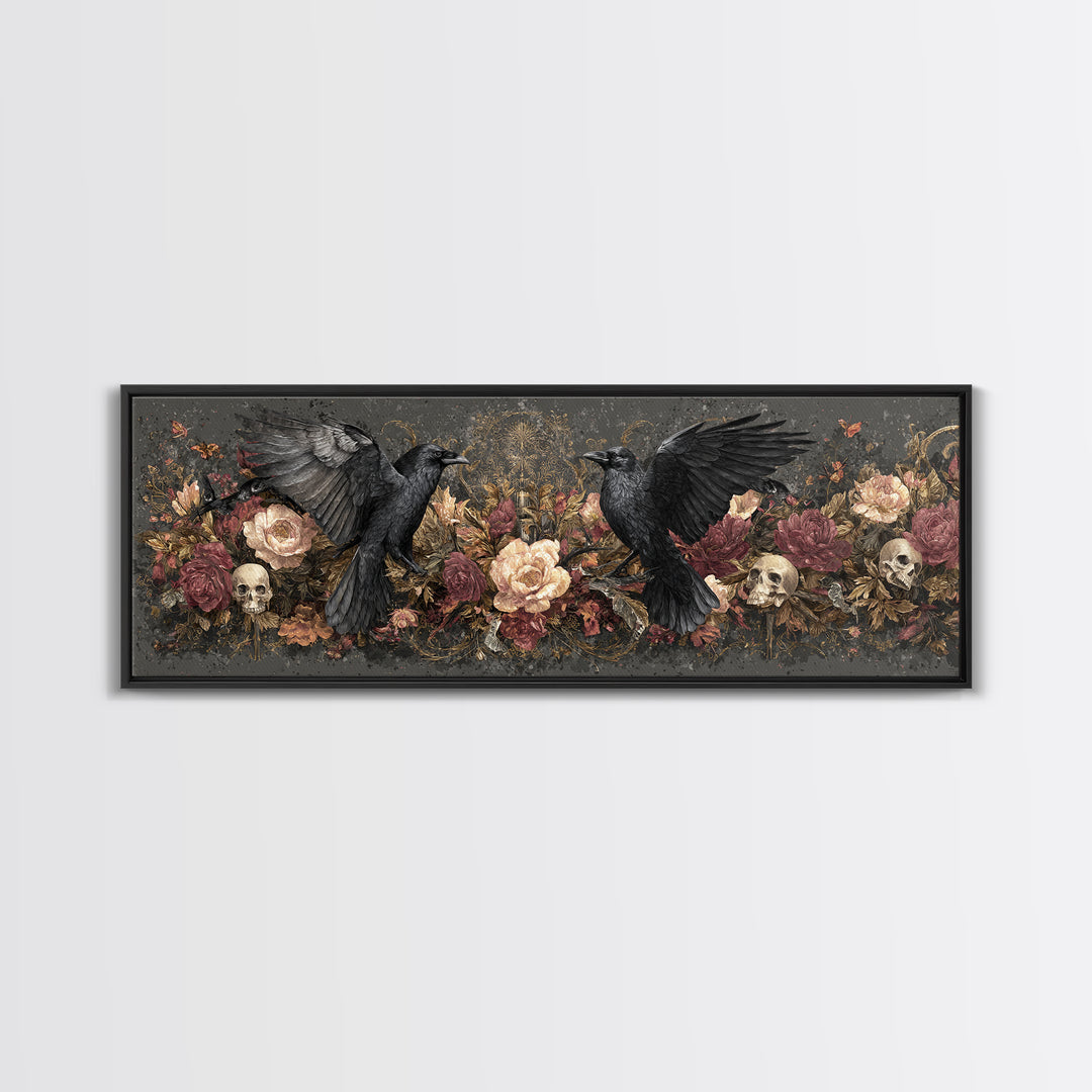 Ink Splatter Raven Composition Canvas Print, Black and White Art, Gallery Decor, Living Room Decor, Fine Art, Monochrome, BAW-3x1-36