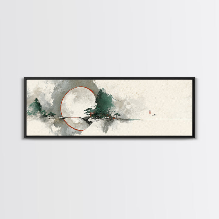 Large Circle and Line Abstract Canvas Print, Black and White Art, Neutral Decor, Living Room Decor, Fine Art, Monochrome, BAW-3x1-40