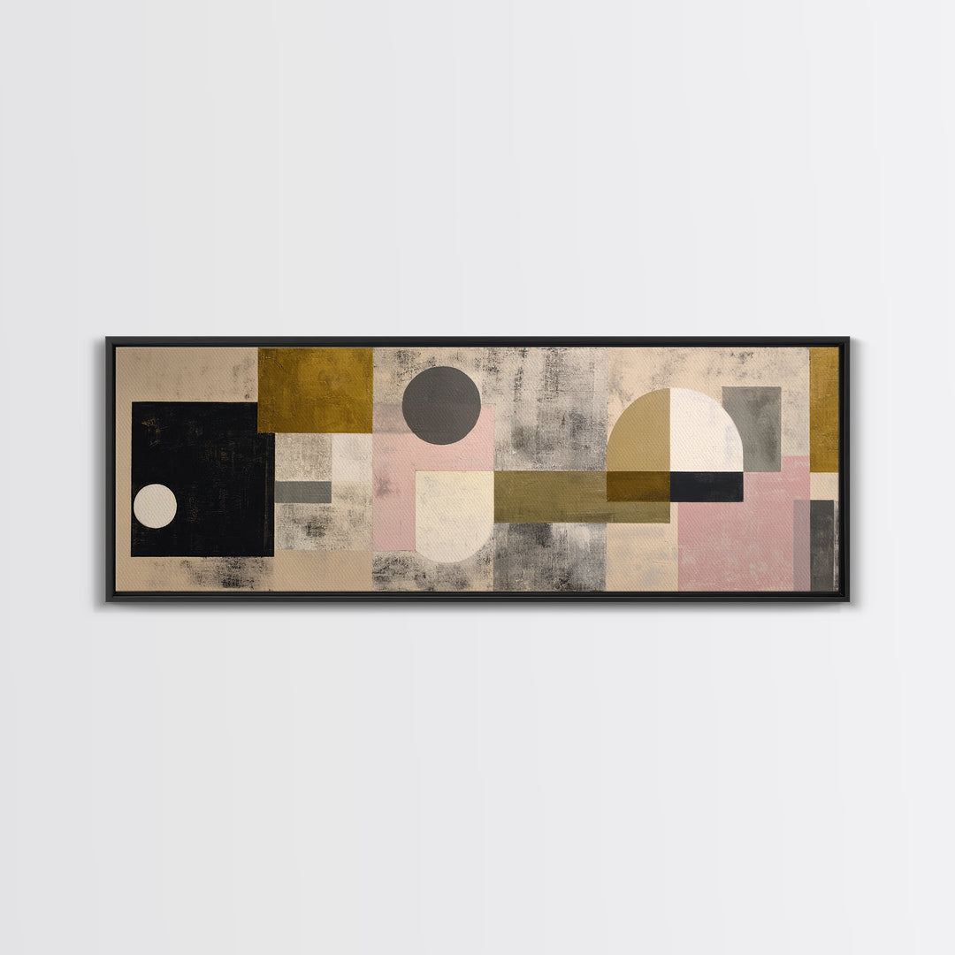 Geometric Bauhaus Grayscale Shapes Framed Canvas Print, Black and White Art, Apartment Decor, Living Room Decor, Monochrome, BAW-3x1-58