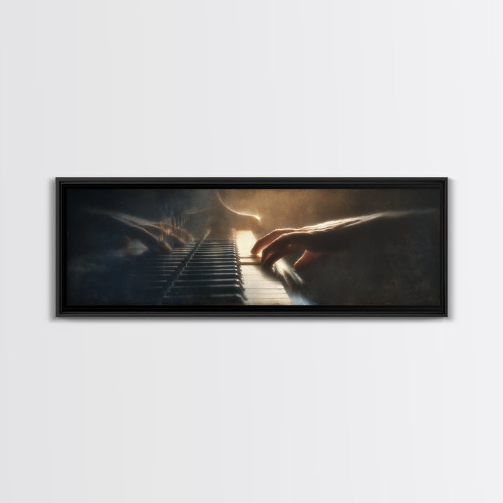 Piano Keys and Hands Canvas Print, Black and White Art, Boho Decor, Living Room Decor, Oil Painting, Monochrome, BAW-3x1-62