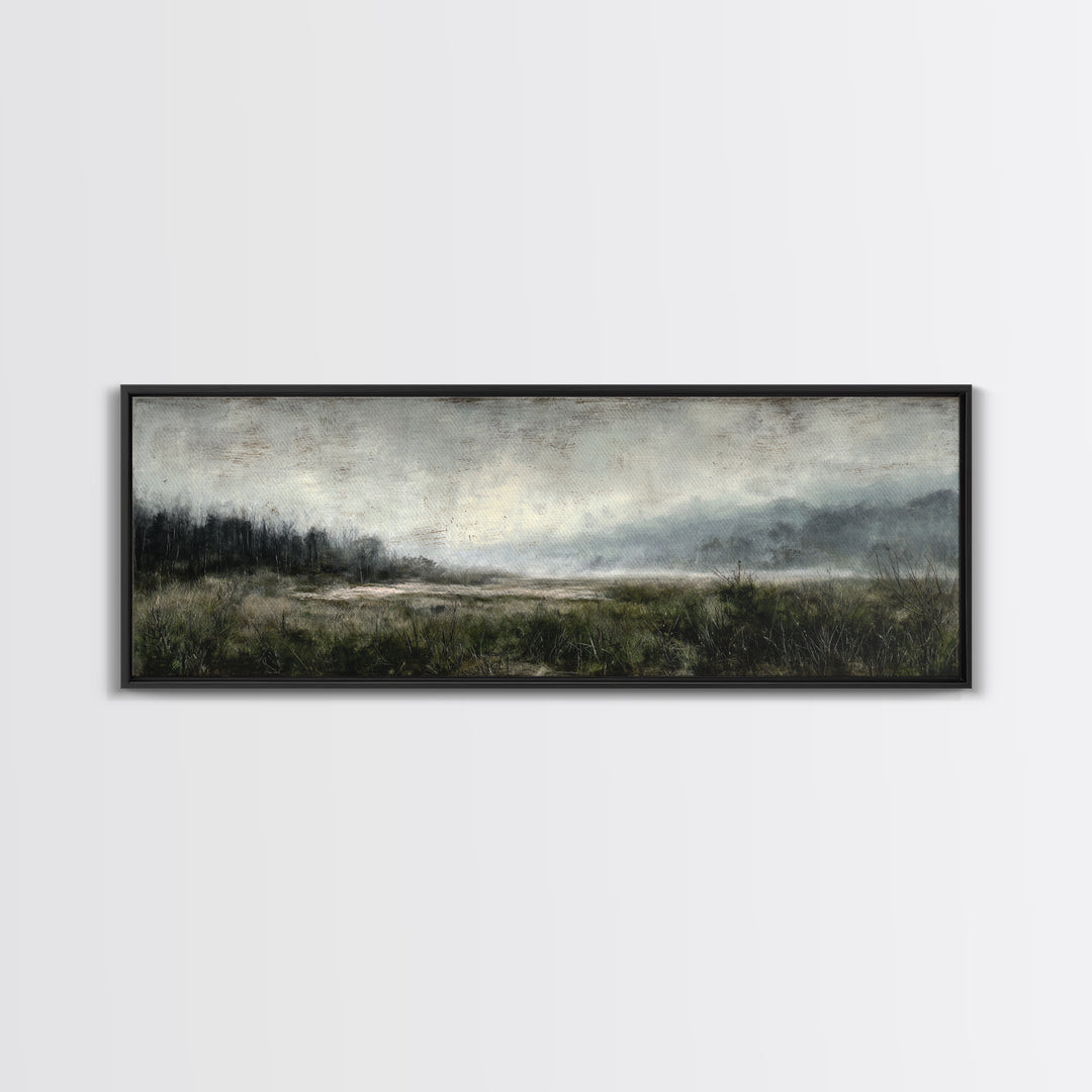 Moody Foggy Forest Canvas Print, Black and White Art, Gothic Decor, Living Room Decor, Oil Painting, Monochrome, BAW-3x1-71
