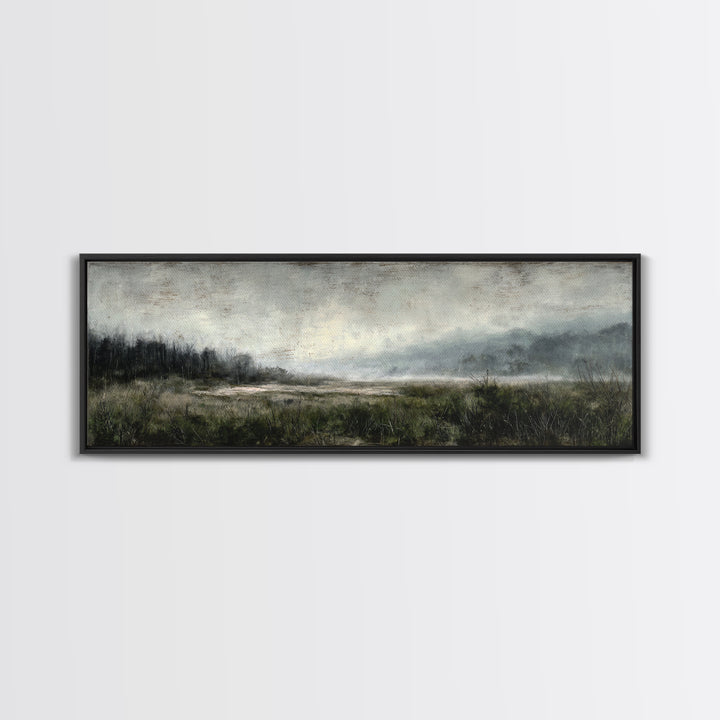 Moody Foggy Forest Canvas Print, Black and White Art, Gothic Decor, Living Room Decor, Oil Painting, Monochrome, BAW-3x1-71