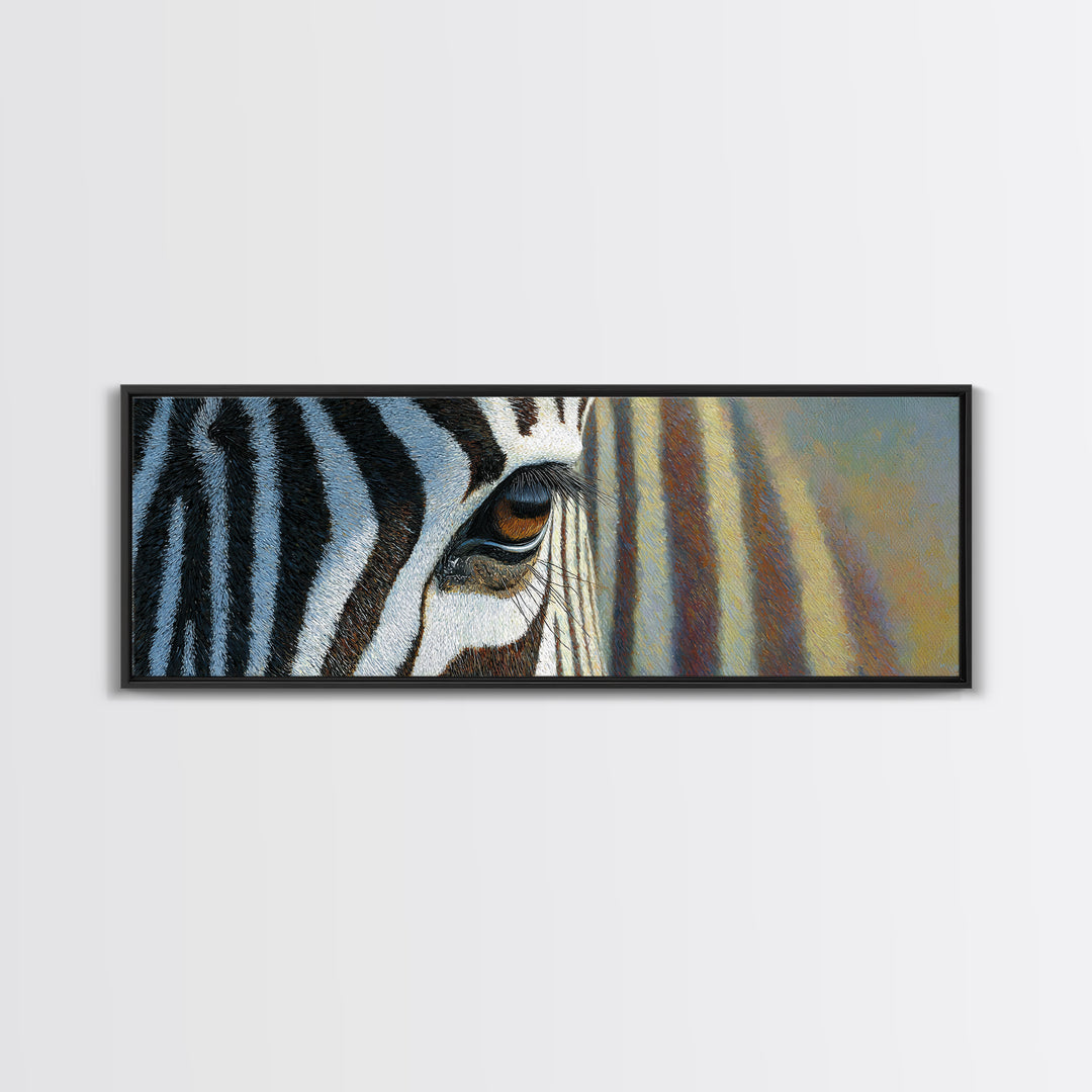 Zebra Stripe Closeup as Graphic Abstraction Framed Canvas Print, Black and White Art, Art, Living Room Decor, Monochrome, BAW-3x1-72