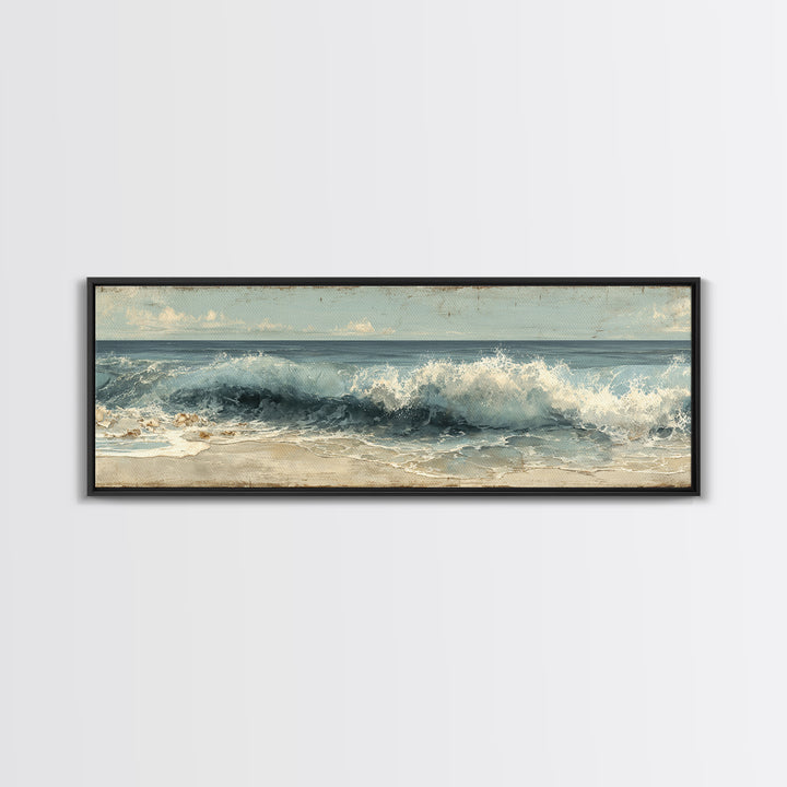 Stormy Ocean Wave Framed Canvas Print, Black and White Art, Modern Wall Art, Living Room Decor, Fine Art, Monochrome, BAW-3x1-74