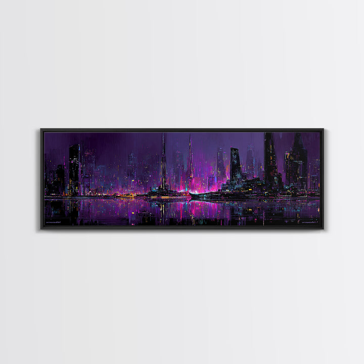 Monochrome City Skyline Reflected Canvas Print, Black and White Art, Living Room Decor, Abstract Art, Monochrome, BAW-3x1-75