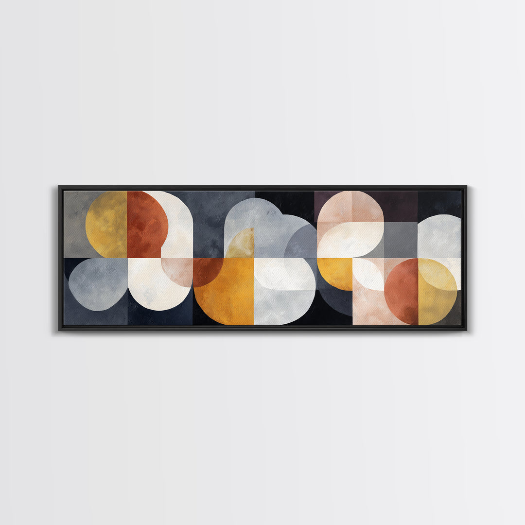 Geometric Bauhaus Grayscale Shapes Framed Canvas Print, Black and White Art, Apartment Decor, Living Room Decor, Monochrome, BAW-3x1-82