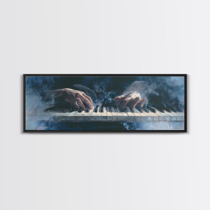 Piano Keys and Hands Canvas Print, Black and White Art, Abstract Art, Living Room Decor, Watercolor Art, Monochrome, BAW-3x1-86