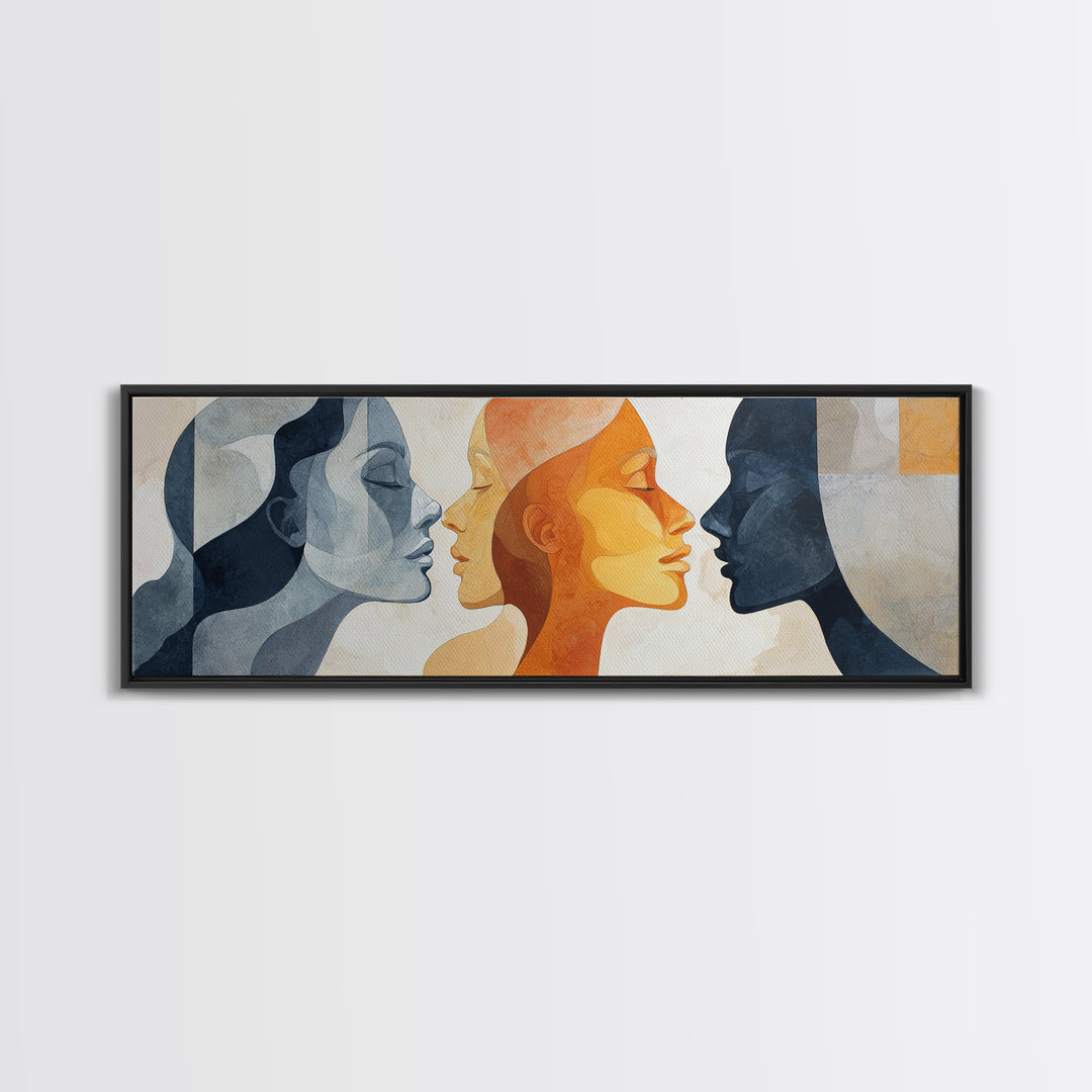 Monochrome Female Profile Framed Canvas Print, Black and White Art, Boho Decor, Living Room Decor, Fine Art, Monochrome, BAW-3x1-89