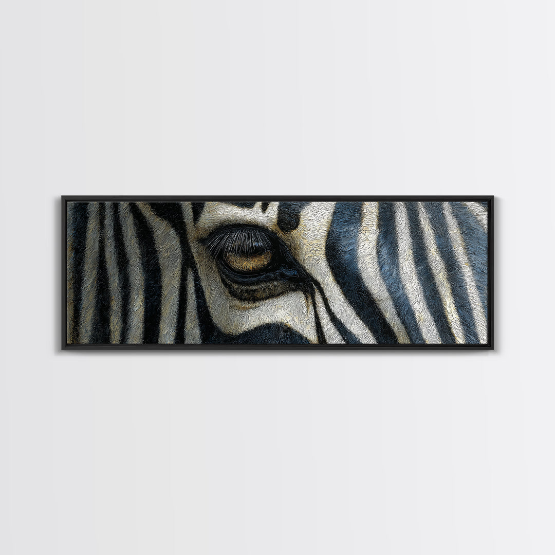 Zebra Stripe Closeup as Graphic Abstraction Canvas Print, Black and White Art, Textured Painting, Living Room Decor, Monochrome, BAW-3x1-96