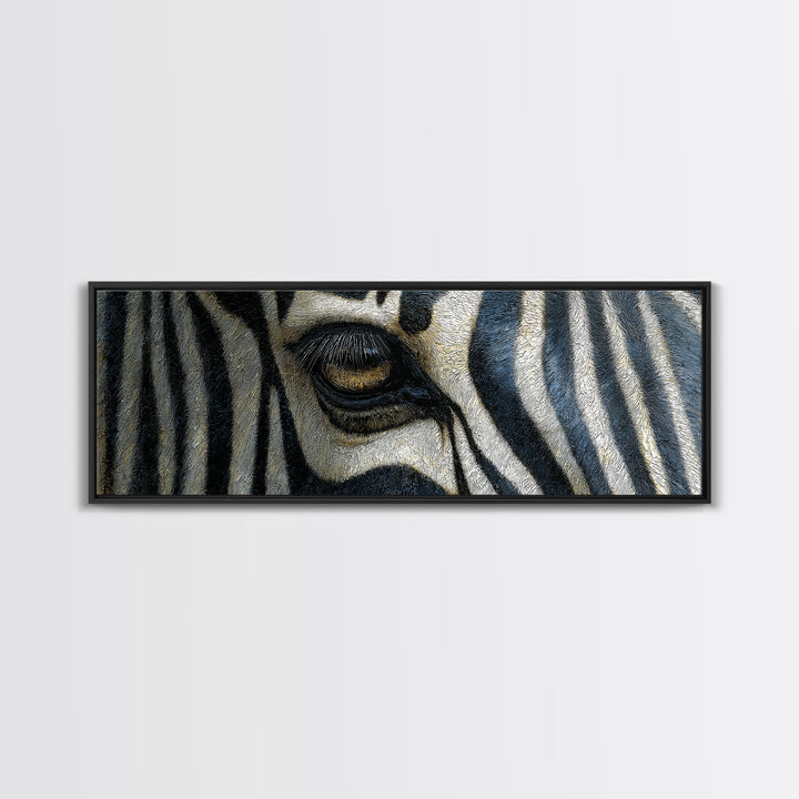 Zebra Stripe Closeup as Graphic Abstraction Canvas Print, Black and White Art, Textured Painting, Living Room Decor, Monochrome, BAW-3x1-96