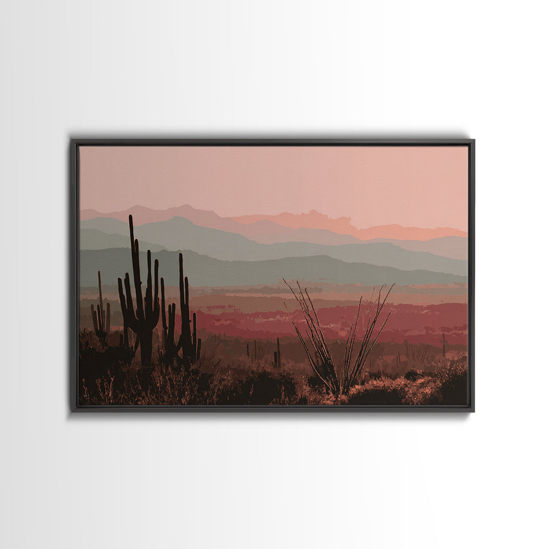 Monochrome Desert Cactus Silhouette Canvas Print, Black and White Art, Abstract Wall Art, Living Room Decor, Watercolor Art, BAW-3x2-1