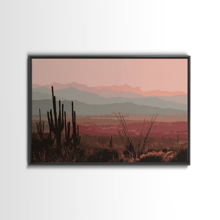 Monochrome Desert Cactus Silhouette Canvas Print, Black and White Art, Abstract Wall Art, Living Room Decor, Watercolor Art, BAW-3x2-1