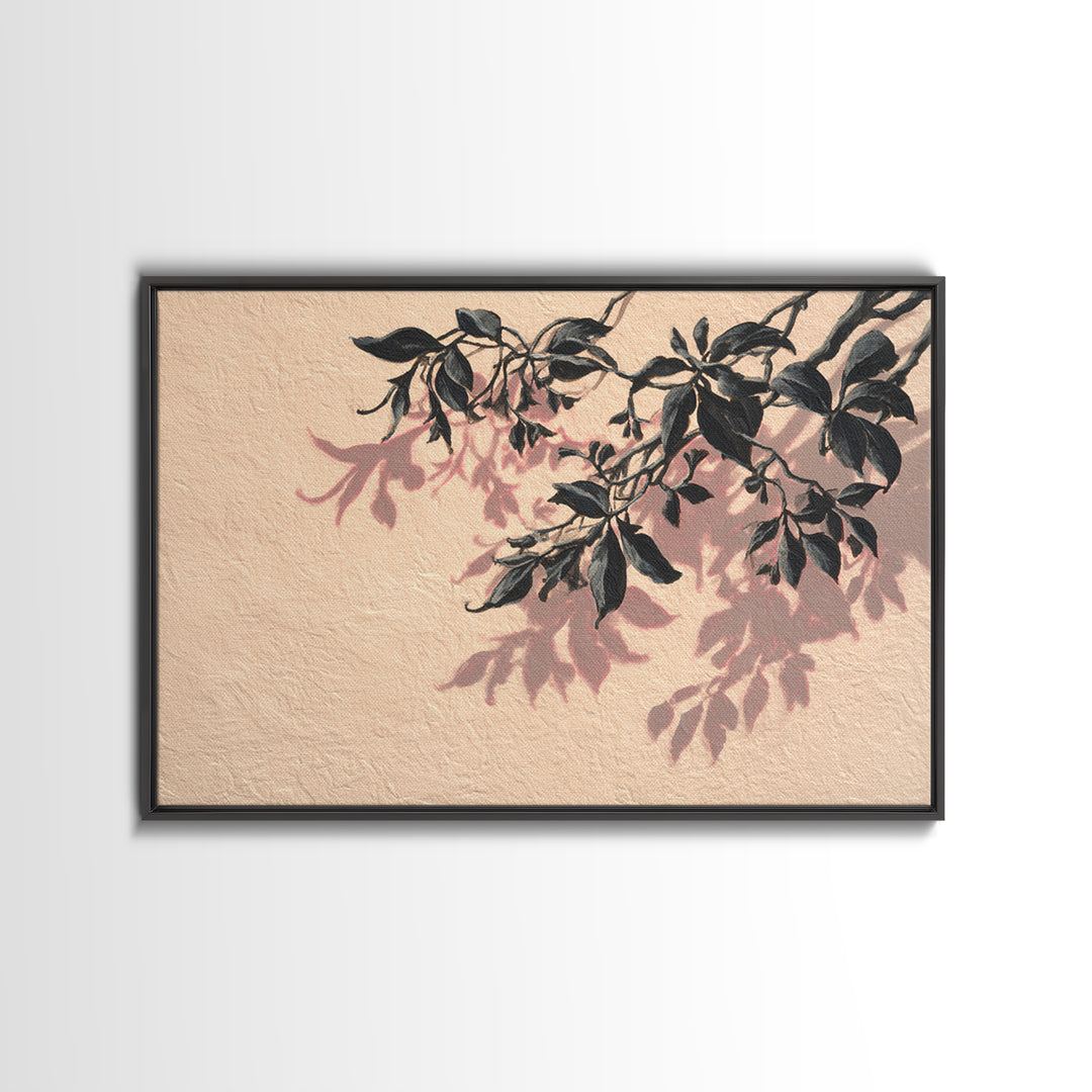 Minimal Botanical Branch Framed Canvas Print, Black and White Art, Apartment Decor, Living Room Decor, Oil Painting, Monochrome, BAW-3x2-10