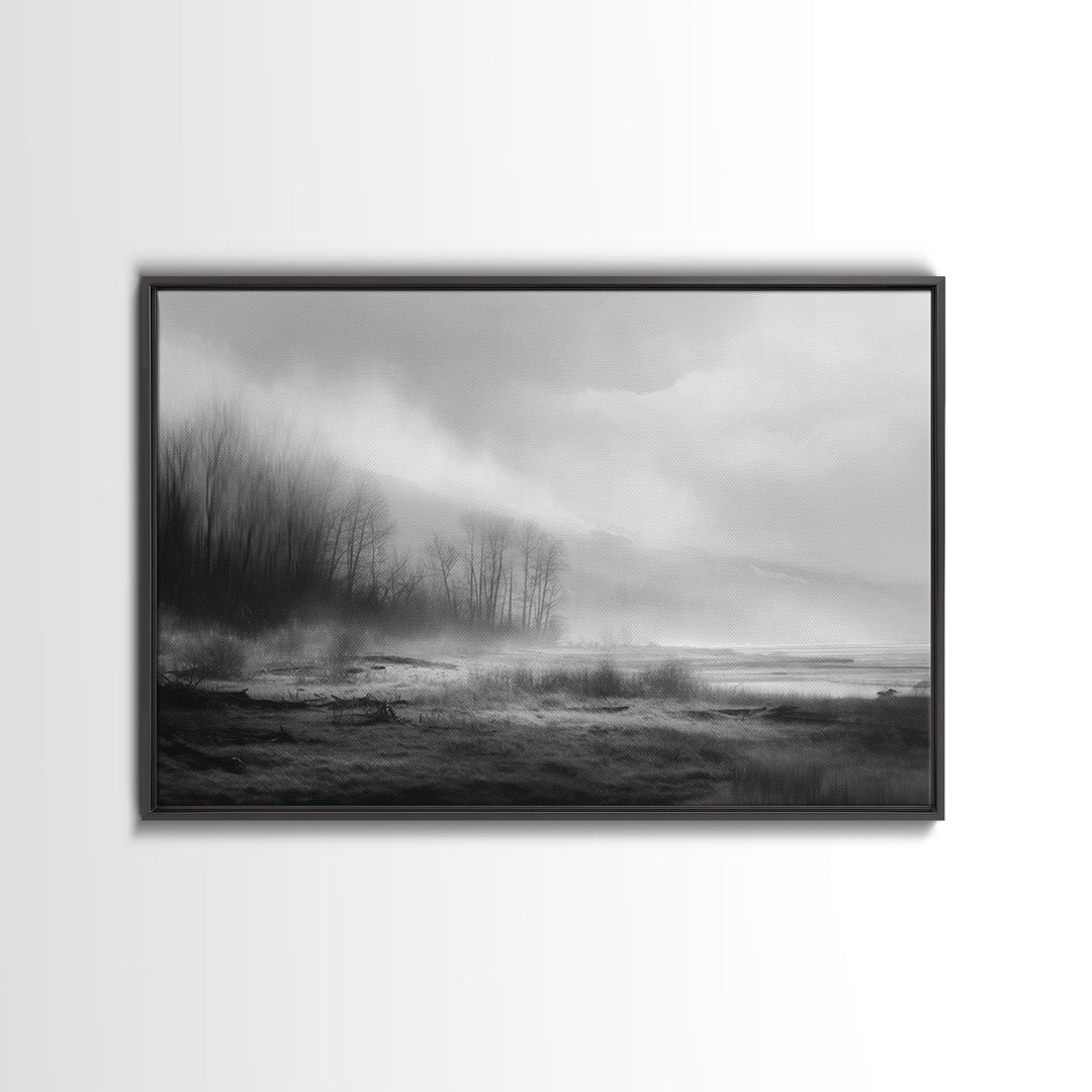 Moody Foggy Forest Canvas Print, Black and White Art, Modern Decor, Living Room Decor, Fine Art, Monochrome, Wall Decor, BAW-3x2-11