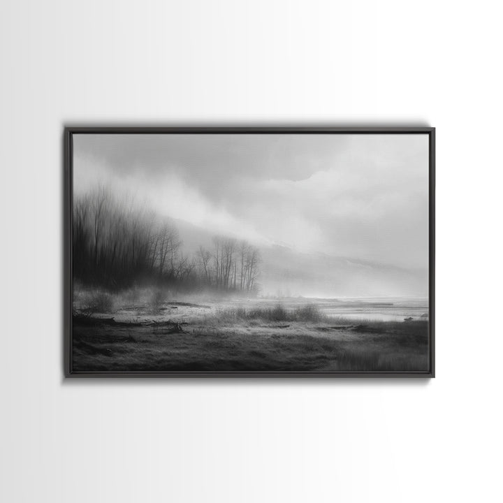 Moody Foggy Forest Canvas Print, Black and White Art, Modern Decor, Living Room Decor, Fine Art, Monochrome, Wall Decor, BAW-3x2-11