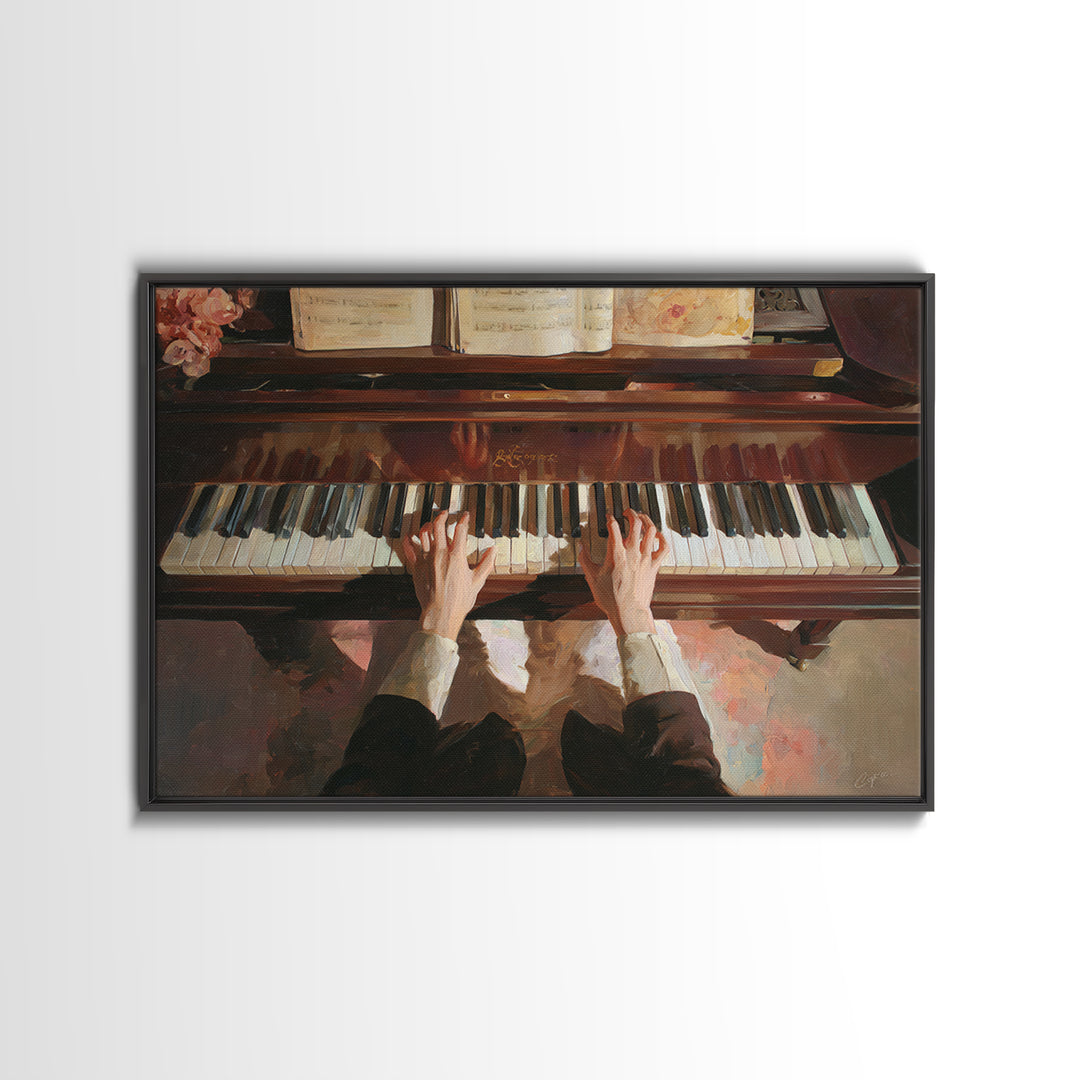 Piano Keys and Hands Canvas Print, Black and White Art, Abstract Art, Living Room Decor, Watercolor Art, Monochrome, BAW-3x2-26