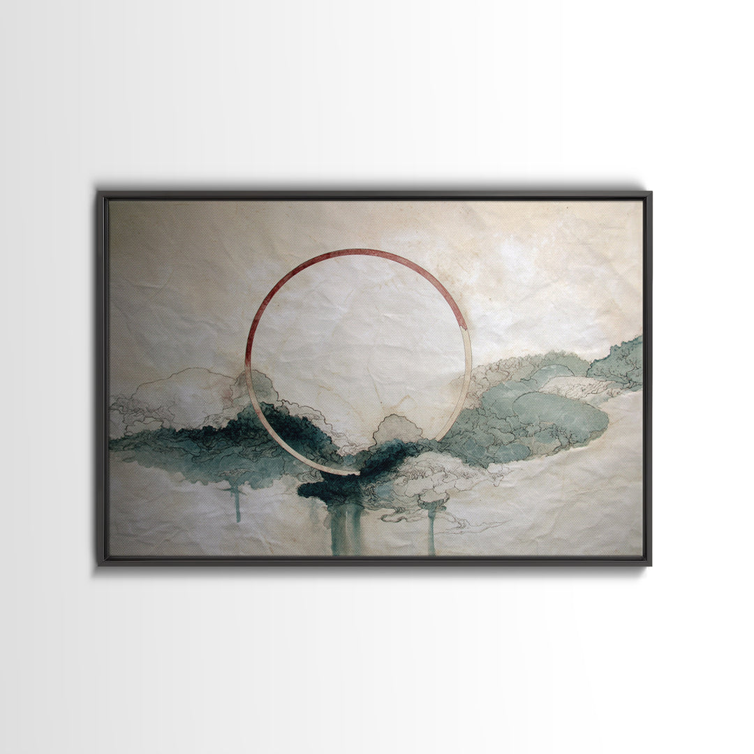 Large Circle and Line Abstract Framed Canvas Print, Black and White Art, Abstract Wall Art, Living Room Decor, Abstract Art, BAW-3x2-28