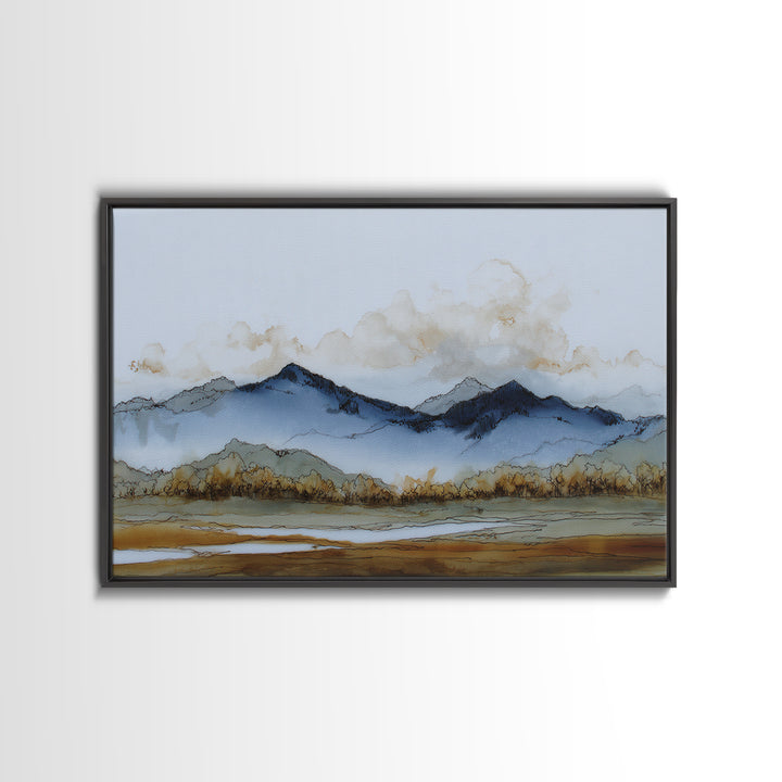 Black Ink Mountain Range Canvas Print, Black and White Art, Canvas Print, Living Room Decor, Oil Painting, Monochrome, BAW-3x2-30