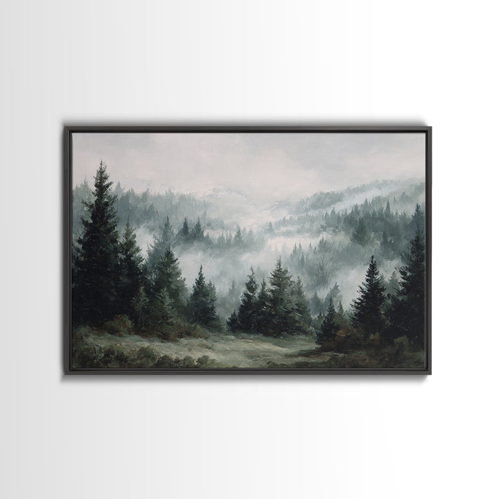 Moody Foggy Forest Framed Canvas Print, Black and White Art, Room Decor, Living Room Decor, Fine Art, Monochrome, Art Print, BAW-3x2-35