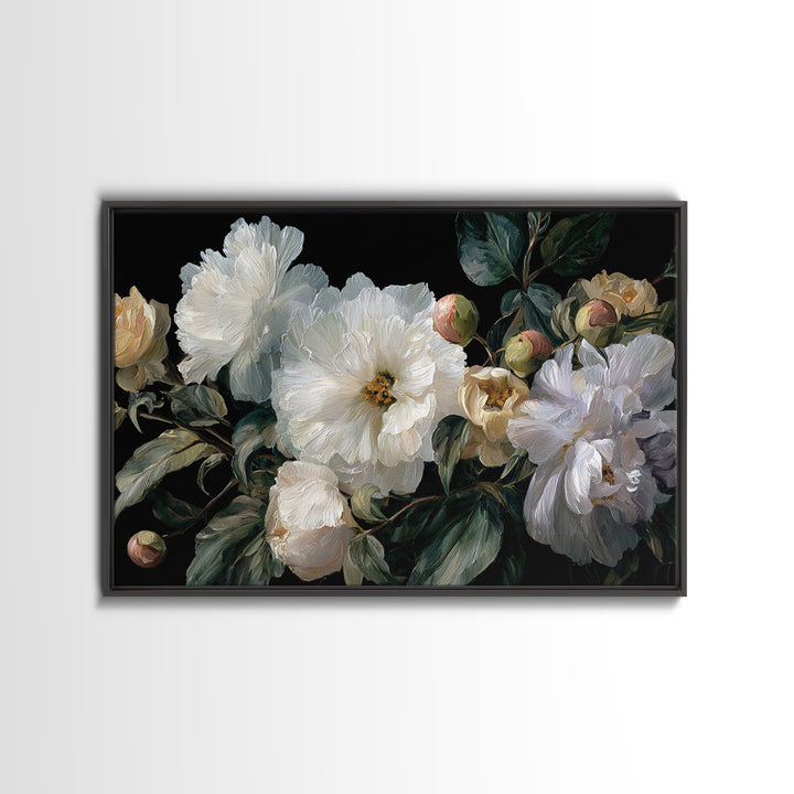 White Flower on Deep Black Background Canvas Print, Black and White Art, Modern Art, Living Room Decor, Monochrome, Art Prints, BAW-3x2-40