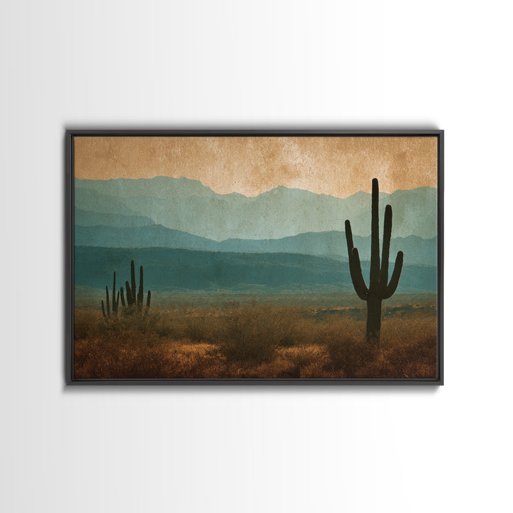 Monochrome Desert Cactus Silhouette Canvas Print, Black and White Art, Neutral Decor, Living Room Decor, Oil Painting, BAW-3x2-49