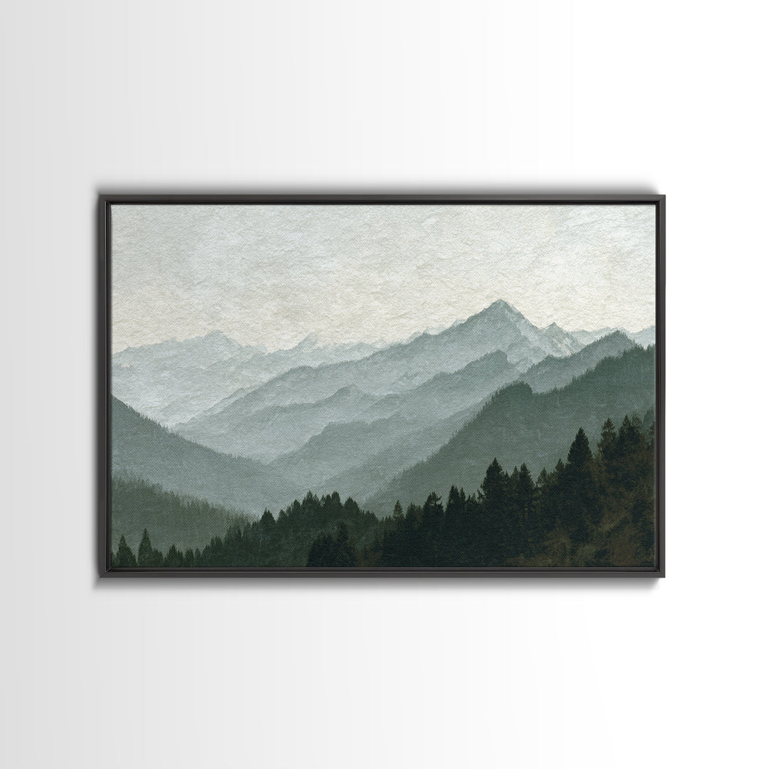 Black Ink Mountain Range Canvas Print, Black and White Art, Canvas Print, Living Room Decor, Oil Painting, Monochrome, BAW-3x2-54