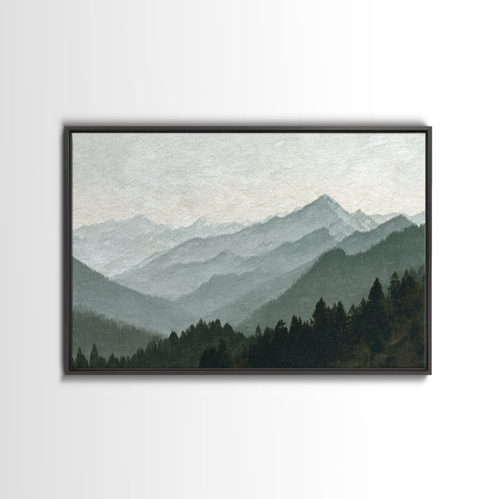Black Ink Mountain Range Canvas Print, Black and White Art, Canvas Print, Living Room Decor, Oil Painting, Monochrome, BAW-3x2-54