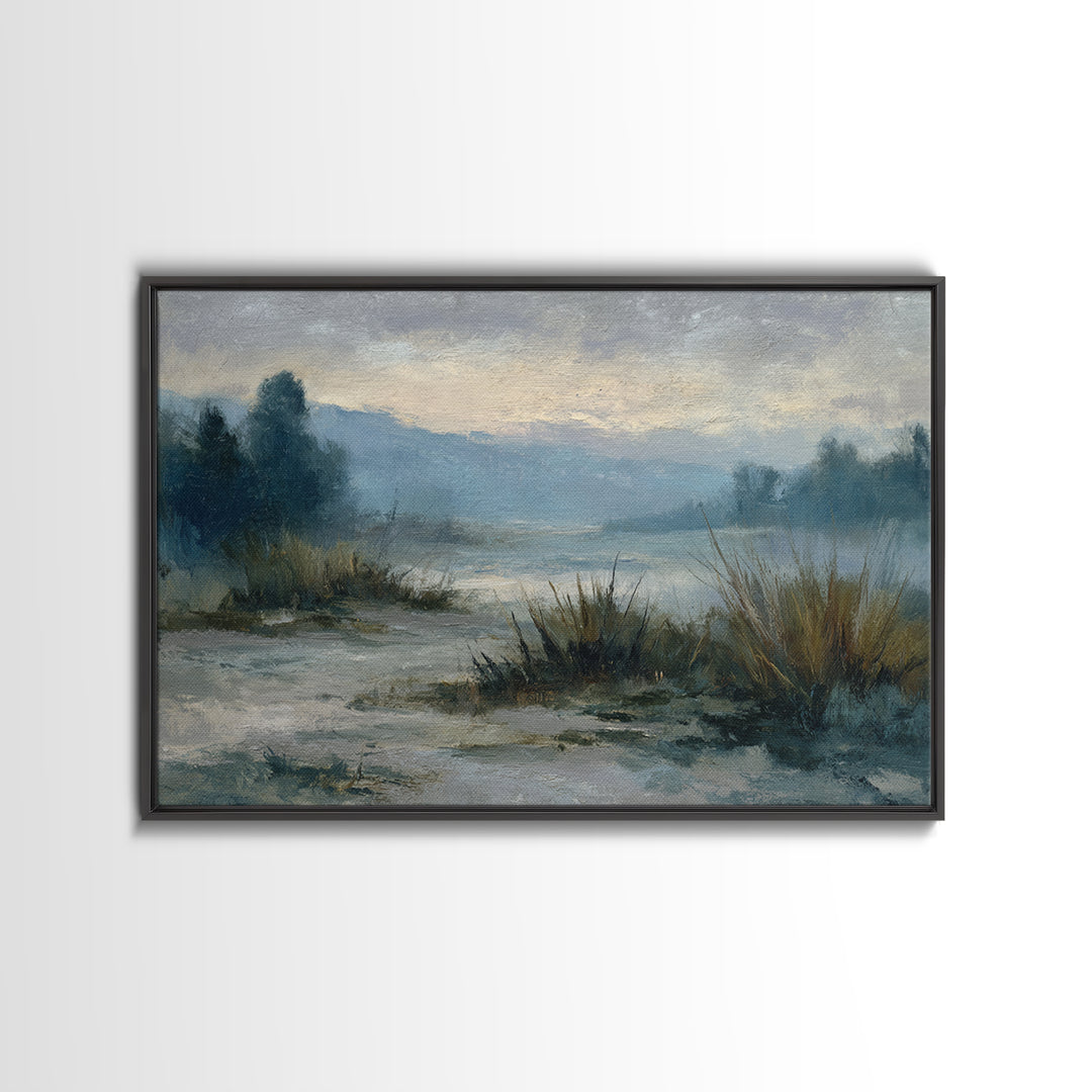 Misty Bridge Landscape Framed Canvas Print, Black and White Art, Photo Prints, Living Room Decor, Watercolor Art, Monochrome, BAW-3x2-71