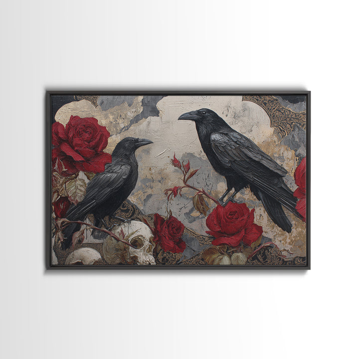 Ink Splatter Raven Composition Canvas Print, Black and White Art, Contemporary Art, Living Room Decor, Fine Art, Monochrome, BAW-3x2-72