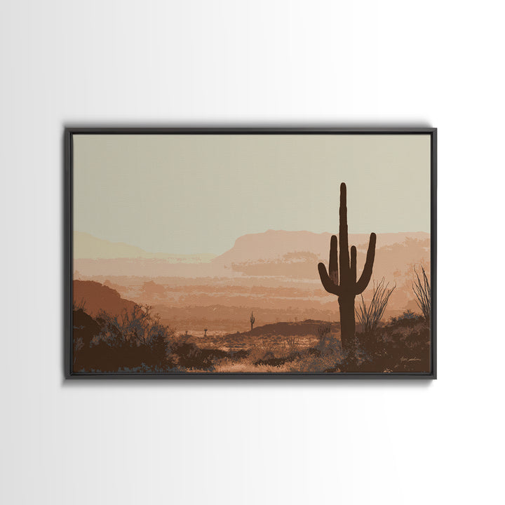 Monochrome Desert Cactus Silhouette Canvas Print, Black and White Art, Neutral Decor, Living Room Decor, Oil Painting, BAW-3x2-73