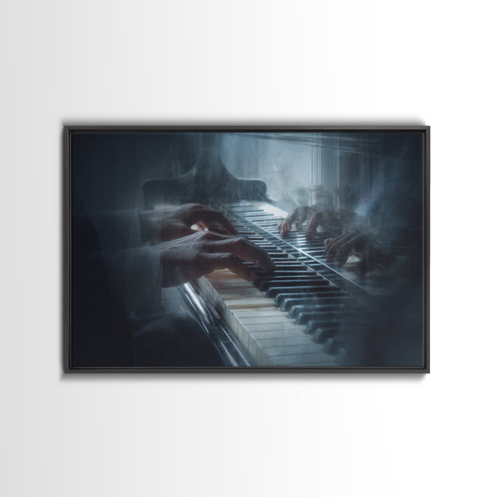 Piano Keys and Hands Framed Canvas Print, Black and White Art, Modern Wall Art, Living Room Decor, Oil Painting, Monochrome, BAW-3x2-74
