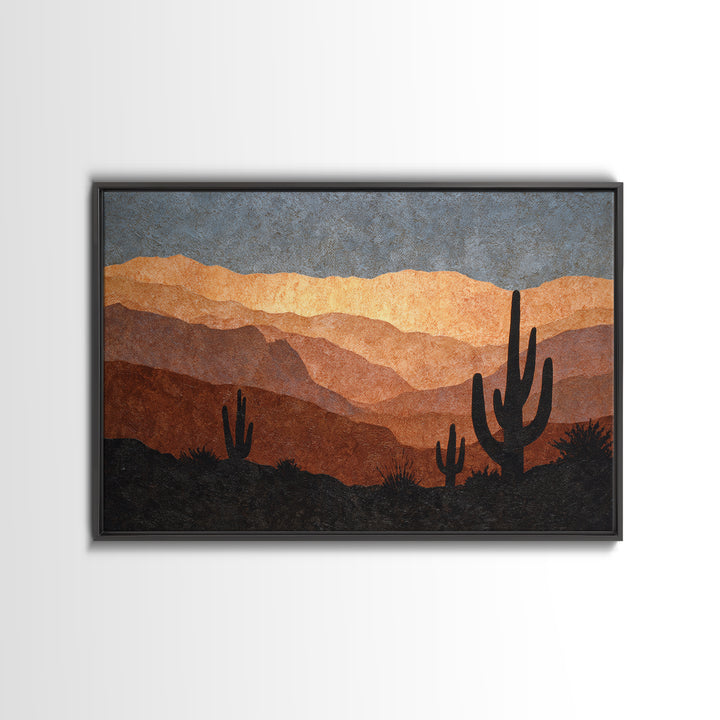 Monochrome Desert Cactus Silhouette Framed Canvas Print, Black and White Art, Luxury Decor, Living Room Decor, Monochrome, BAW-3x2-97