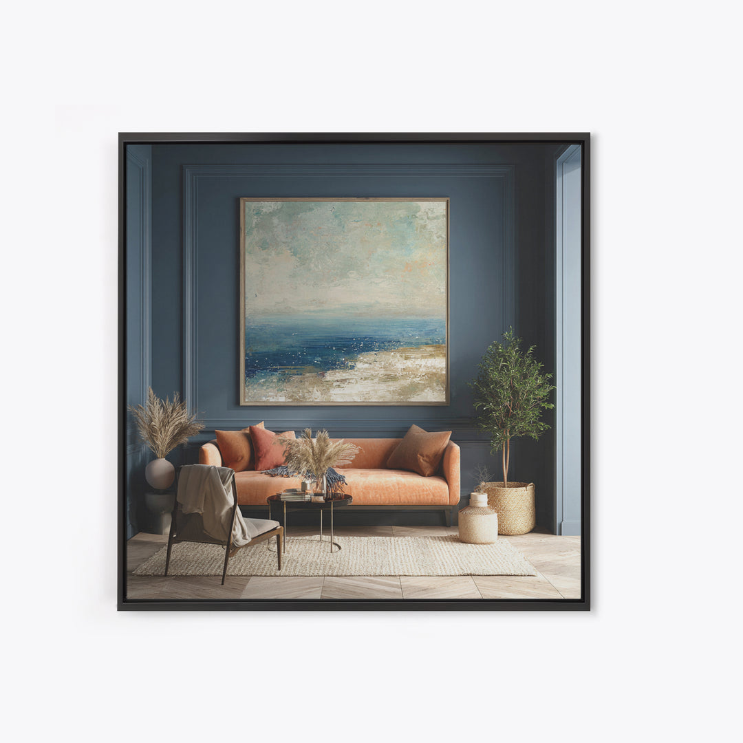 Coastal Cliffs with Gulls and Sea Spray Framed Canvas Print, Beach Art, Original Art, Coastal Decor, Fine Art, Shore, BEA-1x1-11