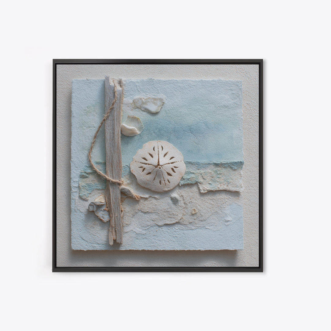 Minimal Sand Dollar Study on Textured Paper Framed Canvas Print, Beach Art, Wall Decor, Coastal Decor, Fine Art, Shore, BEA-1x1-12