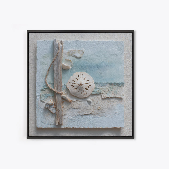 Minimal Sand Dollar Study on Textured Paper Framed Canvas Print, Beach Art, Wall Decor, Coastal Decor, Fine Art, Shore, BEA-1x1-12