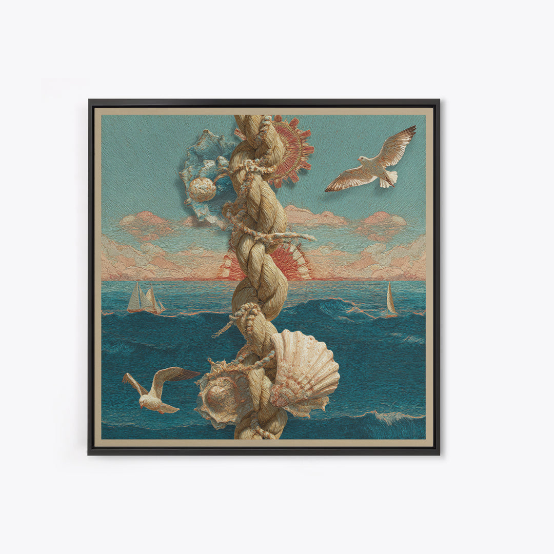 Nautical Rope and Shell Still Life Canvas Print, Beach Art, Modern Art, Coastal Decor, Fine Art, Shore, Luxury Decor, BEA-1x1-17