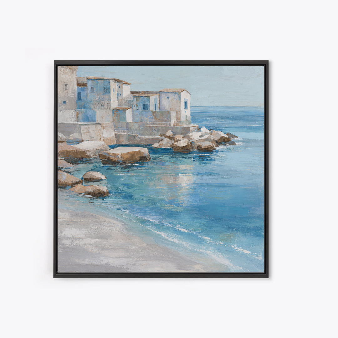 Mediterranean Cove with Clear Water Framed Canvas Print, Beach Art, Beach, Coastal Decor, Fine Art, Shore, Beach Decor, BEA-1x1-44