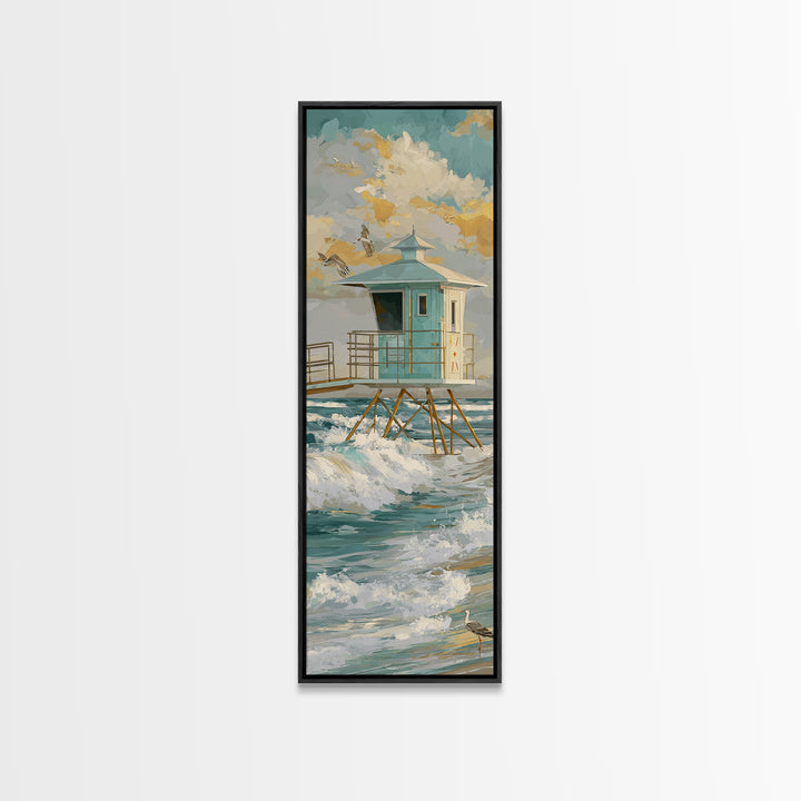 Quiet Lifeguard Tower at Golden Hour Framed Canvas Print, Beach Art, Coastal Decor, Abstract Art, Shore, Printable Art, BEA-1x3-15