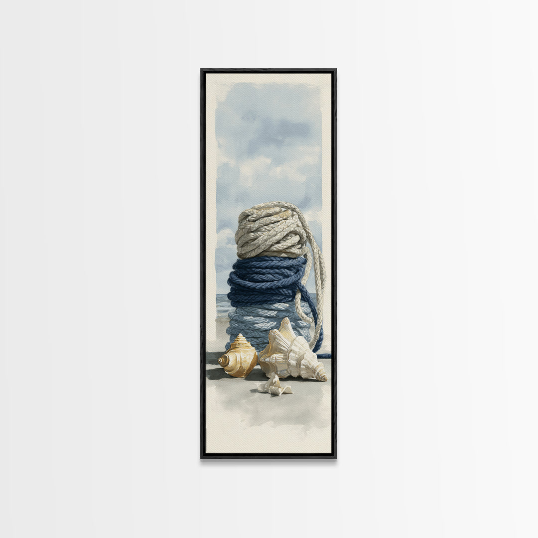 Nautical Rope and Shell Still Life Framed Canvas Print, Beach Art, Modern Decor, Coastal Decor, Fine Art, Shore, Home Decor, BEA-1x3-29