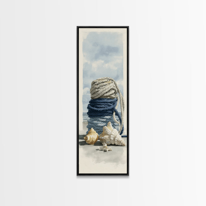 Nautical Rope and Shell Still Life Framed Canvas Print, Beach Art, Modern Decor, Coastal Decor, Fine Art, Shore, Home Decor, BEA-1x3-29