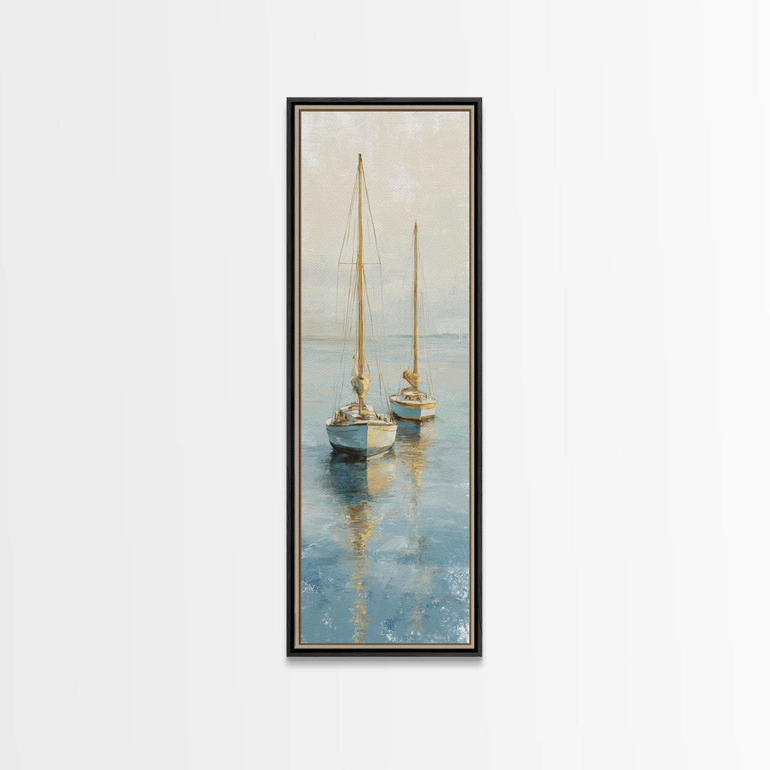 Sunset Sailboat Silhouette on Calm Water Canvas Print, Beach Art, Art Print, Coastal Decor, Oil Painting, Shore, BEA-1x3-90
